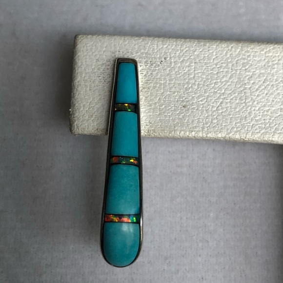 Santa Fe Style Turquoise Gemstones & Opal Sterling Silver Earrings - Picture 6 of 6